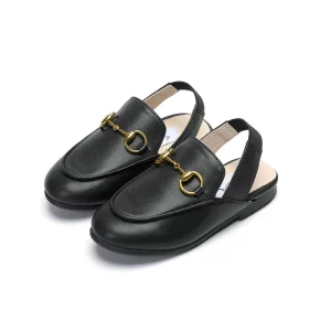 Comfort Elastic Heel Strap Slip on Flat Shoes Kids Soft Leather Baby Slipper Loafers