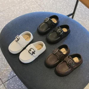 Comfortable Casual Children’s PU Shoes Soft Soles Baby Walking Shoes Spring and Autumn New Styles Boys and Girls Bean Shoes