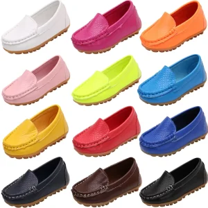 Comfortable Casual Kids Flat Shoes Boys and Girls PU Leather Candy Loafers Children’s Flats