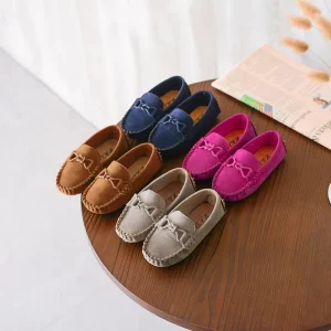 Comfortable Casual Kids Unisex Fur Upper Anti Slip Soft Sole Girls Moccasin Penny Loafers Baby Shoes 1-12