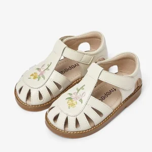 Comfortable Embroidered Leather Beach for Kids Casual Flat Dress Shoes Covered Toes for Baby Girls Outdoor Style
