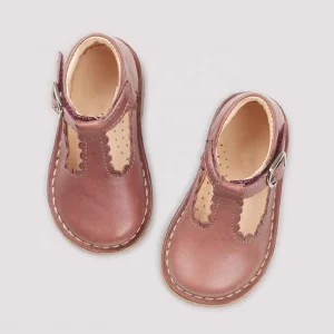 Comfortable Height Kids T bar Scallop Sandals Rubber Sole Handmade Little Girl Toddler Dress Shoes