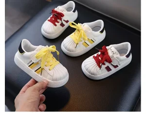 Comfortable Velcro Two Stripes Design Casual Shoes for Boys Non Slip Leisure Sports Walking Board Kids Shoes