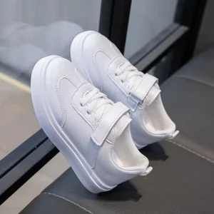 Comfortable Wear-resistant White B Girls Sneaker New Breathable Student Slip-On PU Upper Non-slip Boys’ Kids Flat Shoes