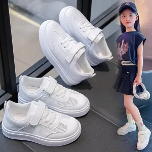 Comfortable Wear-resistant White B Girls Sneaker New Breathable Student Slip-On PU Upper Non-slip Boys’ Kids Flat Shoes