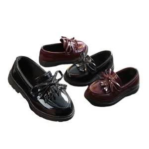 Conyson Leather Shoes for Children Wedding Patent Leather Kids School Oxford Shoes for Girls in Black Flat Fashion Rubber