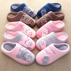 Coral Velvet Korean Style Washable Home Couples Women Kid Indoor Casual Soft Winter Warm Cartoon Cotton Fur Slippers