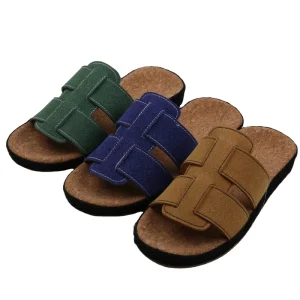 Cork Sandals Leather Upper Hook&loop Beach Slipper Outdoor Male Ladies Slippers