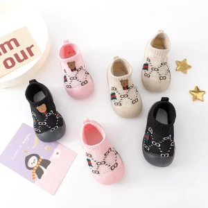 Cotton Knitted Newborn Baby Shoes with Non Slip Rubber Sole Breathable Infant Toddler Floor Slipper Crib Shoes
