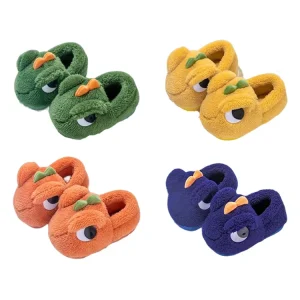 Cotton Slippers for Kids Home Dinosaur Soft Plush Winter Sheepskin Upper Material Animal Print Pattern for Boys Girls