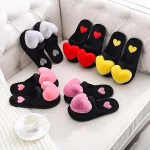 Cotton Slippers in Autumn and Winter Cartoon Hearts Shoes Floor Anti Slip Warm Lady Like Big Home Slippers