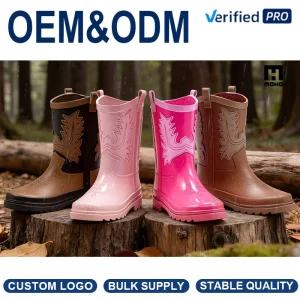 Cowboy Kids Rain Boots Mid Calf Waterproof Non Slip Rubber Boots for Boys and Girls Outdoor Mud Farm Gardening