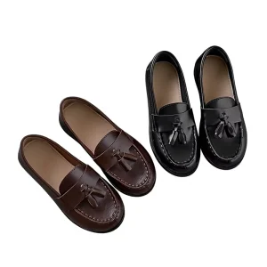 Cowhide Spring Autumn Unisex Children’s Genuine Leather Loafers British style Breathable Non slip Rubber Shoes