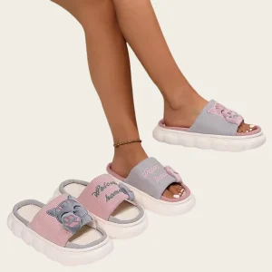 Cozy Soft Indoor Cat Slippers for Women and Kids New Design Cotton Linen Warm Winter and Spring Home Slippers