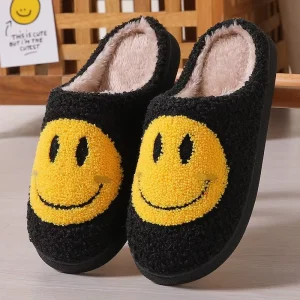 Cozy Warm Anti Slip Indoor Winter Slippers for Kids Women Happy Face Smile Cartoon Design Soft Plush Shoes