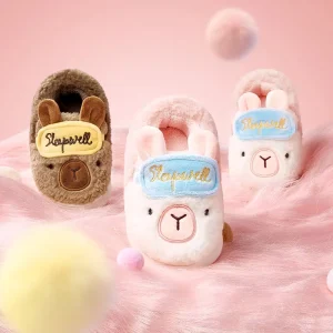 Cozy Winter Kids Fuzzy Cotton Slippers Waterproof Anti Slip Sippers for Home Use Warm and Comfortable for Boys Girls Babies
