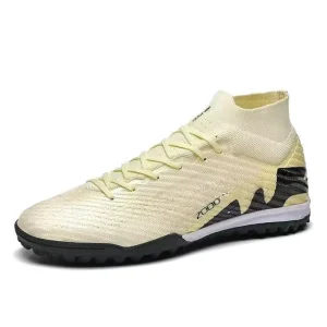 Cream White Black Accent Laced Mid-Top Indoor TF Soccer Cleats Kids FG Football Boots Training Spring Autumn