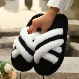 Cross Border Women’s Comfortable Mao Mao Slippers with Fur Thick Soled EVA Outsole Warm Casual Design for Spring and Autumn