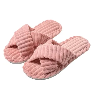 Cross Open Toe Slippers Four Seasons Corduroy with Fur Style Outsole for Couples