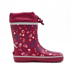 Custom 100% Natural Rubber Kids Rain Boots Adjustable Drawstring Cuff Plush Lined All Season Eco-friendly Children Boots