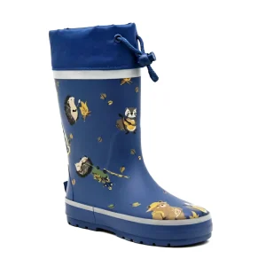 Custom 100% Natural Rubber Kids Rain Boots with Adjustable Drawstring Cuff All Season Eco-friendly Children Boots OEM Factory
