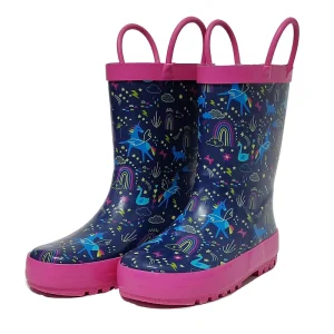 Custom 100% Waterproof Rubber Rain Boots Unicorn Printed for Children
