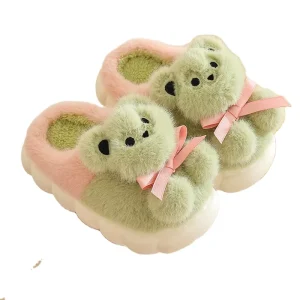 Custom Animal Bear Cartoon Plush Slippers Fluffy Super Soft PP Cotton Children Winter Slippers