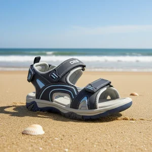 Custom Boys Navy Blue Hiking Sandals Adjustable Velcro Non slip Thick Sole Durable Lightweight Mesh Upper Shoes