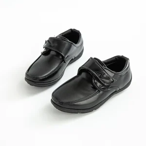 Custom British Style Black Leather School Shoes for Kids and Teenagers Slip On Closure for Summer and Spring