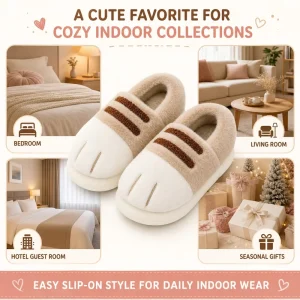 Custom Cat Paw Plush Slippers Children Closed Toe Indoor House Shoes Cute Animal Thick Outsole Gift Packaging OEM ODM