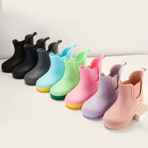 Custom Chelsea Kids Rain Boots with Reflective Strips Footwear for Children Girls and Boys Gumboots