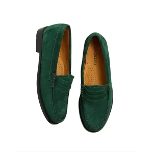 Custom Children Boys Slip on Green Suede Leather Casual Shoes Classic Penny Loafer Shoe for Kids Boys