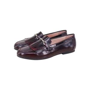 Custom Children Brown Gloss Leather Slip on Chain Tassel Flat Shoes Casual Loafer for Kids Shoes