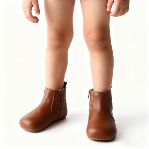 Custom Classic Minimalist Toddler Kids Brown Leather Bootie Casual Barefoot Ankle Boots for Spring Autumn Little Kids