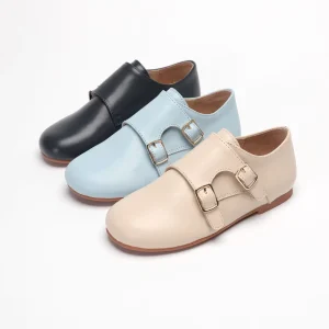 Custom Classic Slip On Loafers for Boys Kids Casual Monk Strap Leather Dress Shoes for Winter Spring
