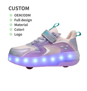 Custom Detachable Roller Skates Shoes with Wheels Children Automatic Walking Skating Kick Roller Skate Sneaker Shoes with Led