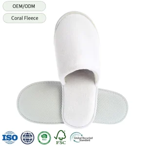 Custom Embroidered Kids Adults 5 Star Hotel Wedding Disposable White Coral Fleece Slippers Manufacturer