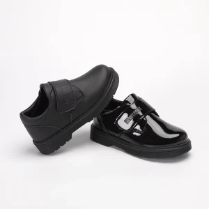 Custom Fashion Comfortable Sole PU Leather Student School Black Shoes for Children