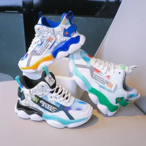 Custom Fashionable Summer Breathable Sport Sneakers for Kids Non-Slip Outdoor Jogging Shoes for Boys Basketball