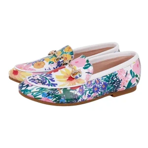 Custom Full Frain Leather Slip on Flat Shoes Floral Casual Loafer Rubber Sole