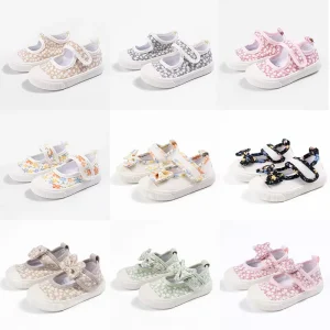 Custom Girls Floral Canvas Sneakers Toddlers Outdoor Indoor Printed Leisure Dress Footwear