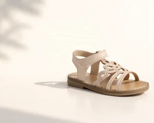 Custom Girls Summer Sandals Heart Cut out Roman Style Wide Toe Box Durable TPR Outsole Velcro Kids Dress Sandals