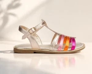 Custom Girls Summer Sandals Metallic Gold Roman Gladiator Kids Shoes Non-slip Rubber Sole Dress Sandals