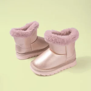 Custom Girls Winter Warm Snow Boots with Anti Slip Sole Shiny PU Upper Fleece Lined Ankle Design for Kids