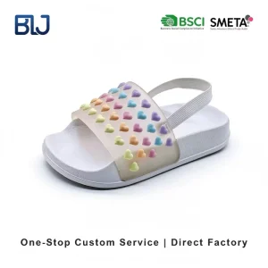 Custom Heart Logo Cartoon Animation EVA Causal Beach PVC Upper And Safe Strap Lacing Anti-Slip House Slipper For Kids Girls