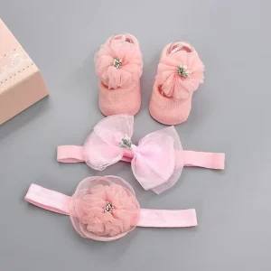 Custom Infant Hairband Gift Set for Newborn Baby Girls and Boys Includes Slipper Socks Foot Sock Headband