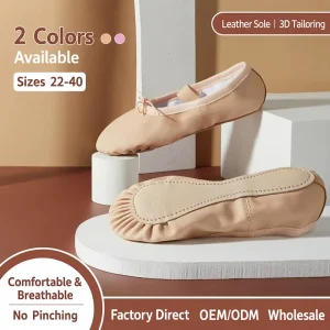 Custom Kids Adults Soft Sole Ballet Shoes PU Leather Flat Heel Dance Yoga Gymnastics Practice Shoes