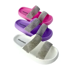 Custom Kids EVA Flat Slide Non Slip Thick Sole Indoor Outdoor House Slides with Rhinestone Straps OEM Patterns Colors