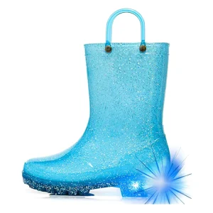 Custom Kids Led Light up Flat Pvc Glitter Rain Boots for Children
