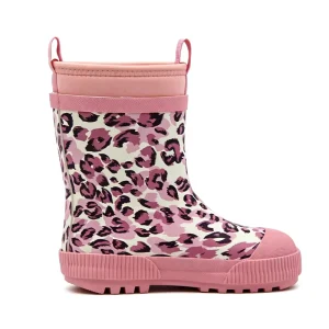 Custom Kids Rain Boots Natural Rubber Neoprene All Season Waterproof Pink Leopard Print Children Wellies With Pull Handles